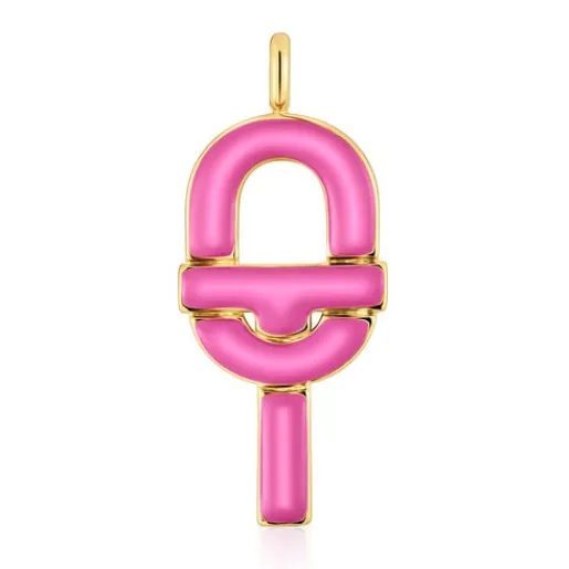 Colgante grande con baño de oro 18 kt sobre plata y esmalte fucsia MANIFESTO^TOUS New