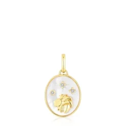 Colgante Leo con baño de oro 18 kt sobre plata, nácar y topacios Horoscope^TOUS Online