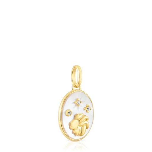 Colgante Leo con baño de oro 18 kt sobre plata, nácar y topacios Horoscope^TOUS Online