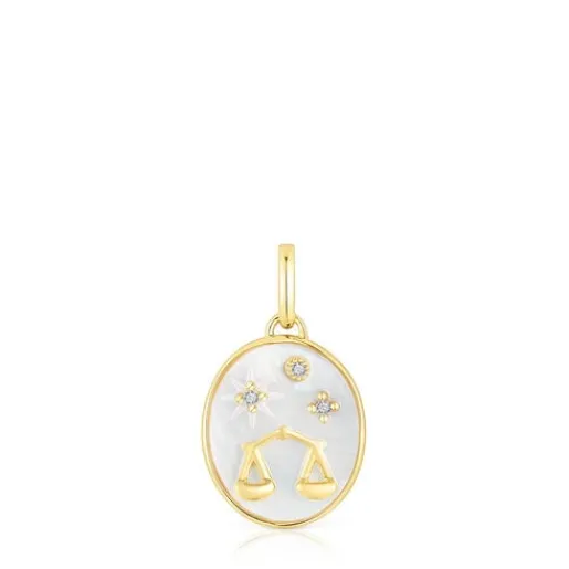 Colgante Libra con baño de oro 18 kt sobre plata, nácar y topacios Horoscope^TOUS Best