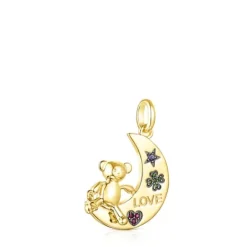 Colgante luna-oso con baño de oro 18 kt sobre plata y gemas Teddy Bear^TOUS Outlet
