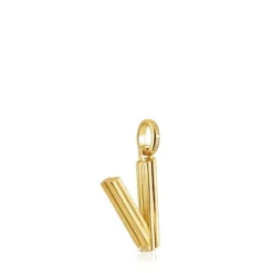 Colgante mediano letra V con baño de oro 18 kt sobre plata Alphabet^TOUS New