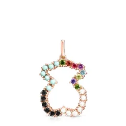 Colgante oso con baño de oro rosa 18 kt sobre plata y gemas Straight^TOUS Clearance