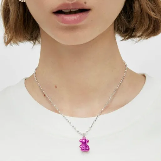 Colgante oso de acero en color rosa Bold Bear^TOUS Best