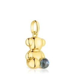 Colgante oso grande con baño de oro 18 kt sobre plata y labradorita Bold Bear^TOUS New