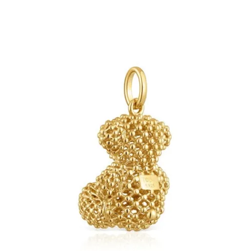Colgante oso mediano texturizado con baño de oro 18 kt sobre plata 22 mm Bold Bear^TOUS Online