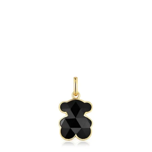 Colgante pequeño con baño de oro 18 kt sobre plata y motivo oso en ónix Icon Color^TOUS