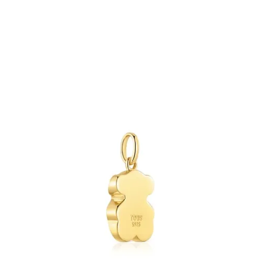 Colgante pequeño con baño de oro 18 kt sobre plata y motivo oso en ónix Icon Color^TOUS