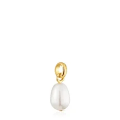 Colgante pequeño con baño de oro 18 kt sobre plata y perla cultivada Hold Oval^TOUS Discount