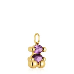 Colgante pequeño motivo oso con baño de oro 18 kt sobre plata y zafiro lila creado en laboratorio Color Bear LGG^TOUS Outlet