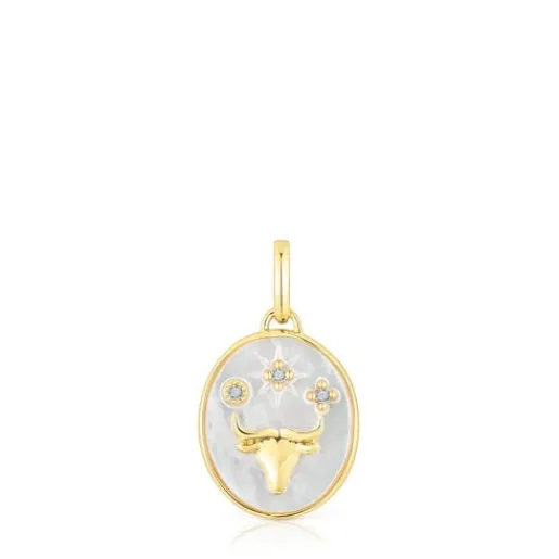 Colgante Tauro con baño de oro 18 kt sobre plata, nácar y topacios Horoscope^TOUS Clearance