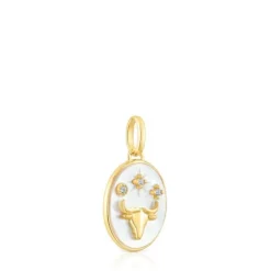 Colgante Tauro con baño de oro 18 kt sobre plata, nácar y topacios Horoscope^TOUS Clearance