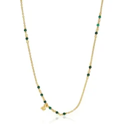 Collar con baño de oro 18 kt sobre plata y malaquita Bold Bear^TOUS Hot