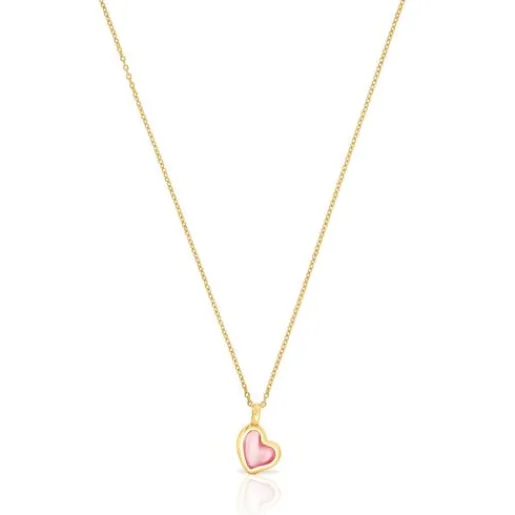 Collar con baño de oro 18 kt sobre plata corazón rosa Gregal^TOUS New