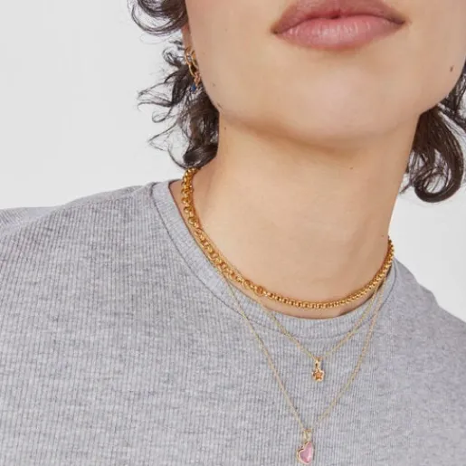 Collar con baño de oro 18 kt sobre plata corazón rosa Gregal^TOUS New