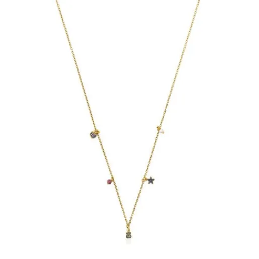 Collar con baño de oro 18 kt sobre plata, gemas y perla New Motif^TOUS