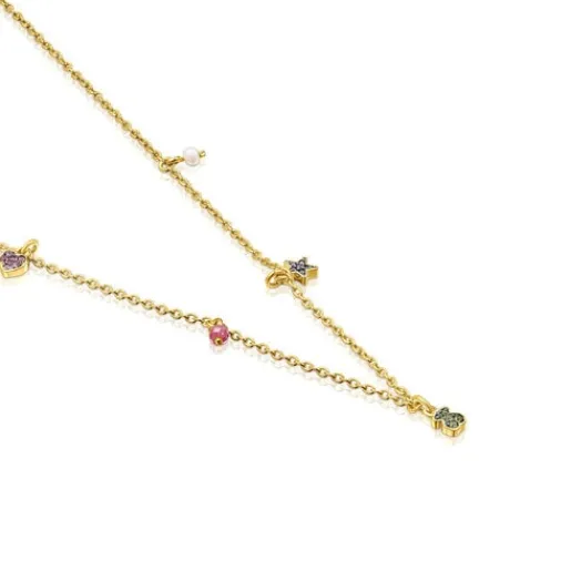 Collar con baño de oro 18 kt sobre plata, gemas y perla New Motif^TOUS