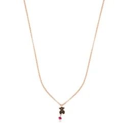 Collar con baño de oro rosa 18 kt sobre plata, espinela y rubí tratado motivo oso Motif^TOUS Sale