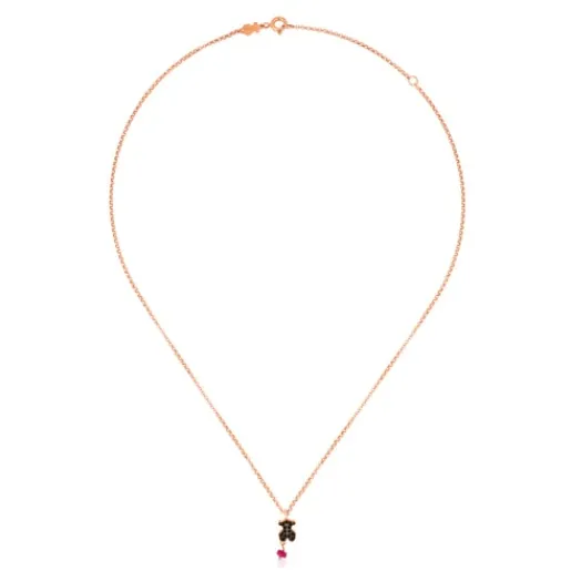 Collar con baño de oro rosa 18 kt sobre plata, espinela y rubí tratado motivo oso Motif^TOUS Sale