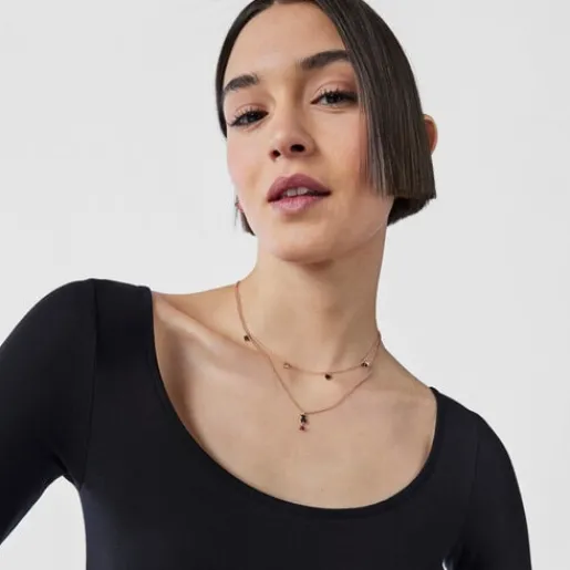 Collar con baño de oro rosa 18 kt sobre plata, espinela y rubí tratado motivo oso Motif^TOUS Sale