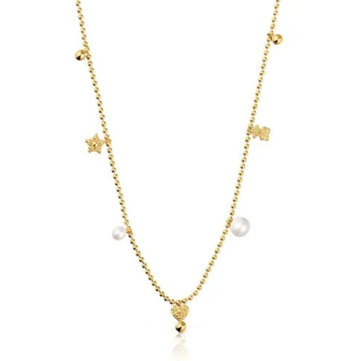 Collar corto con baño de oro de 18 kt sobre plata, perlas cultivadas y motivos Grain^TOUS New