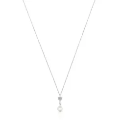 Collar corto corazón de oro blanco con diamantes y perla cultivada Grain^TOUS