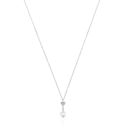 Collar corto corazón de oro blanco con diamantes y perla cultivada Grain^TOUS