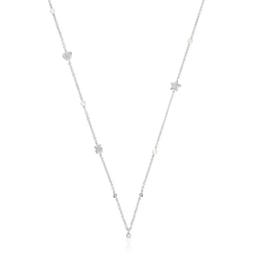 Collar corto de oro blanco con diamantes, perlas cultivadas y motivos Grain^TOUS Outlet