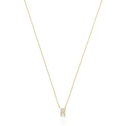 Collar corto de oro y 0,05 ct de diamantes letra R Alphabet^TOUS Best