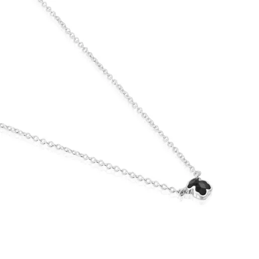 Collar corto de plata y motivo oso pequeño en ónix Icon Color^TOUS Best