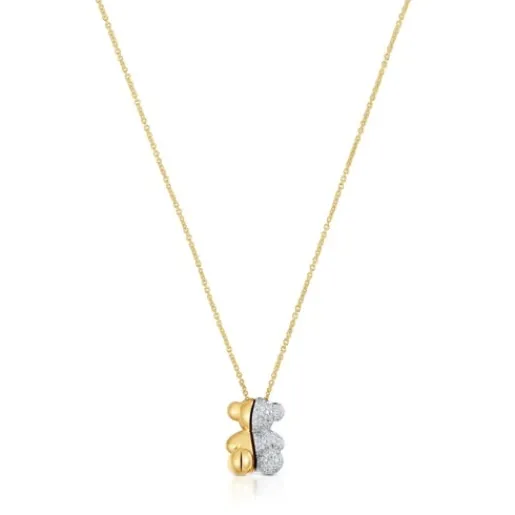 Collar corto doble oso de oro y oro blanco con diamantes Bold Bear^TOUS Clearance