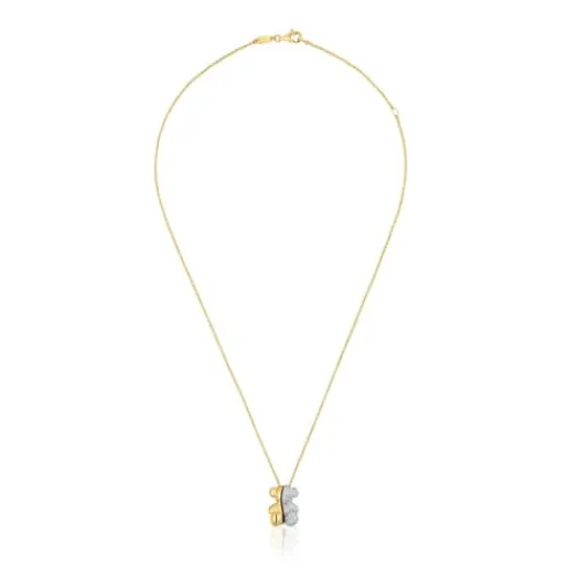 Collar corto doble oso de oro y oro blanco con diamantes Bold Bear^TOUS Clearance