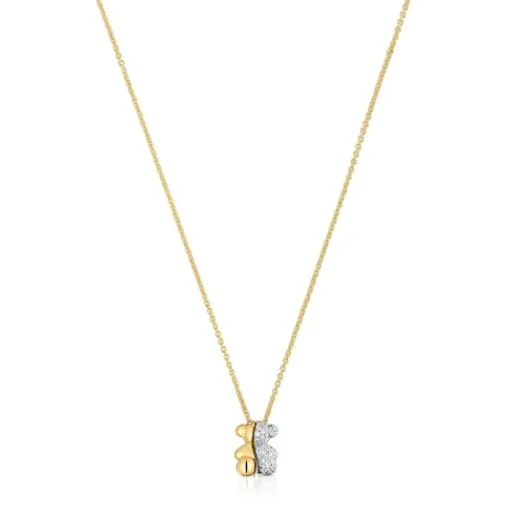 Collar corto doble oso pequeño de oro y oro blanco con diamantes Bold Bear^TOUS