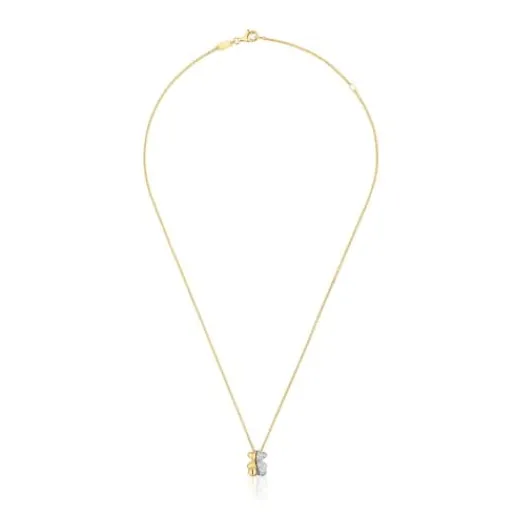 Collar corto doble oso pequeño de oro y oro blanco con diamantes Bold Bear^TOUS