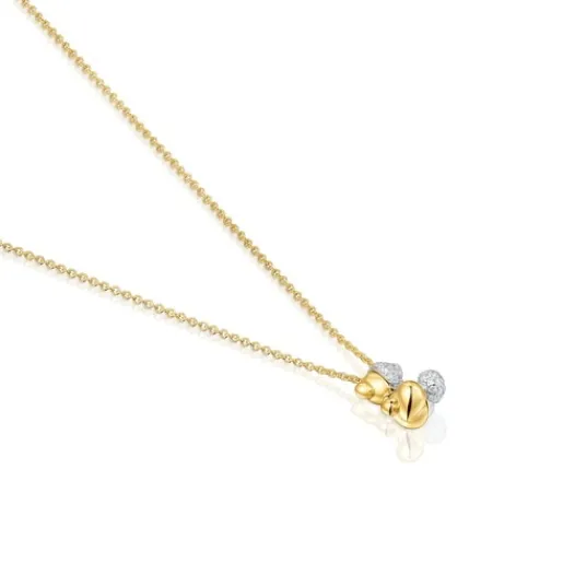 Collar corto doble oso pequeño de oro y oro blanco con diamantes Bold Bear^TOUS
