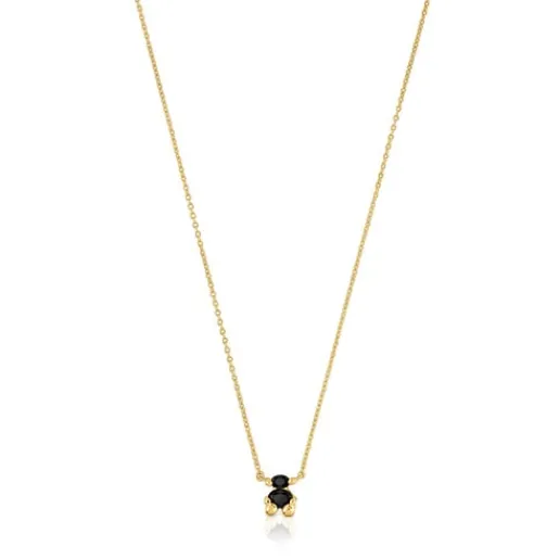 Collar corto motivo oso con baño de oro 18 kt sobre plata y ónix Color Bear^TOUS