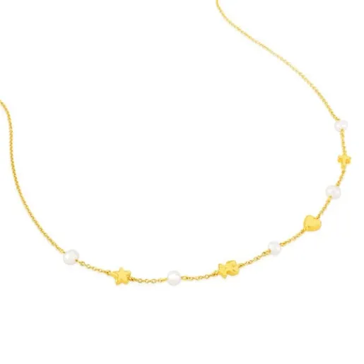 Collar de oro y perlas cultivadas con motivos oso, estrella, corazón y cruz Sweet Dolls^TOUS Outlet