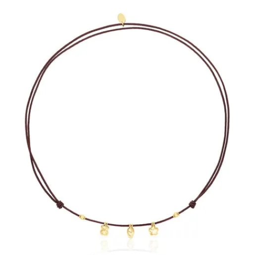 Collar motivos de oro y cordón marrón Balloon^TOUS Hot