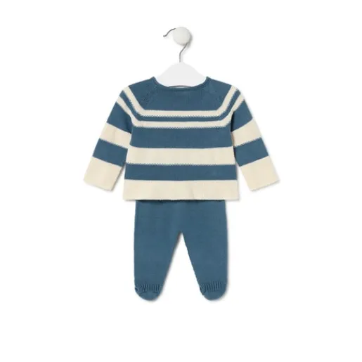 Conjunto de punto de bebé Tricot a rayas azul^TOUS New