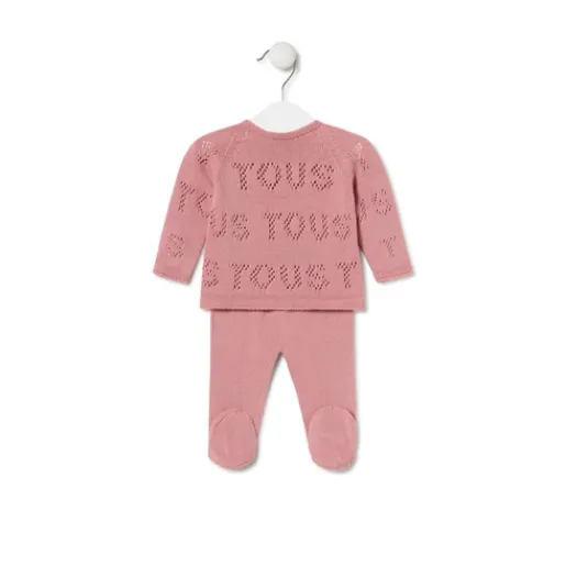 Conjunto de punto de bebé Tricot logo rosa^TOUS
