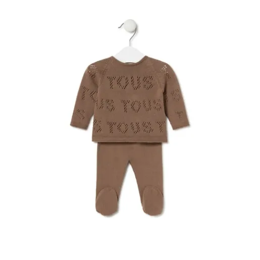 Conjunto de punto de bebé Tricot logo beige^TOUS New