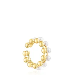 Earcuff doble con baño de oro 18 kt sobre plata y perlas cultivadas Gloss^TOUS