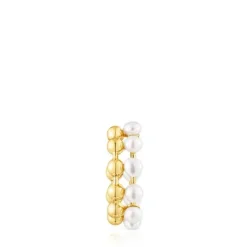 Earcuff doble con baño de oro 18 kt sobre plata y perlas cultivadas Gloss^TOUS