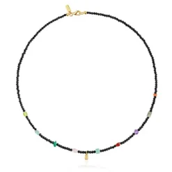 Gargantilla con baño de oro 18 kt sobre plata, onix, gemas Bold Bear^TOUS Clearance