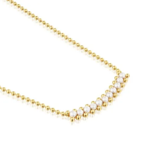 Gargantilla con baño de oro de 18 kt sobre plata y perlas cultivadas Gloss^TOUS Outlet