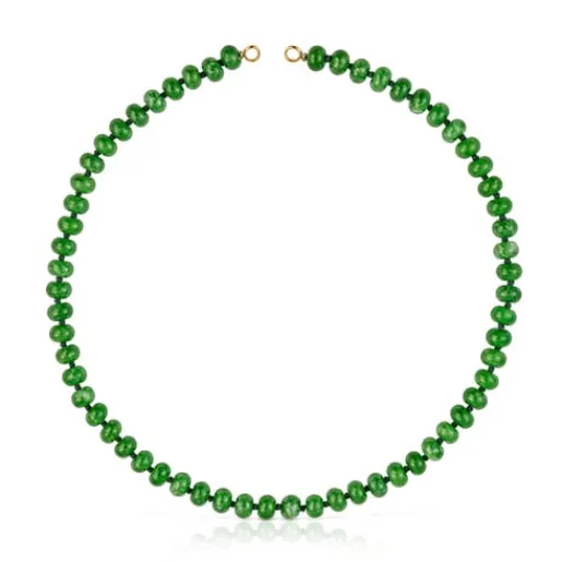 Gargantilla con baño de oro 18 kt sobre plata y cuarzita verde Hold Oval^TOUS Outlet