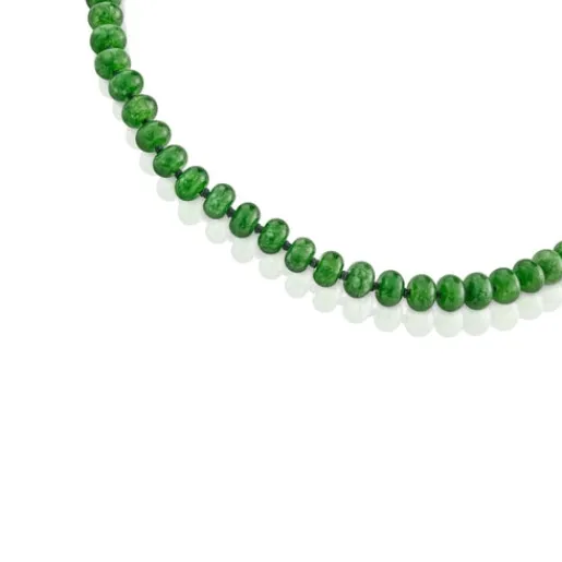 Gargantilla con baño de oro 18 kt sobre plata y cuarzita verde Hold Oval^TOUS Outlet