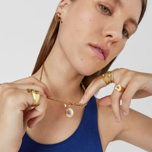 Medalla con baño de oro 18 kt sobre plata y oso con iolitas Iris Motif^TOUS