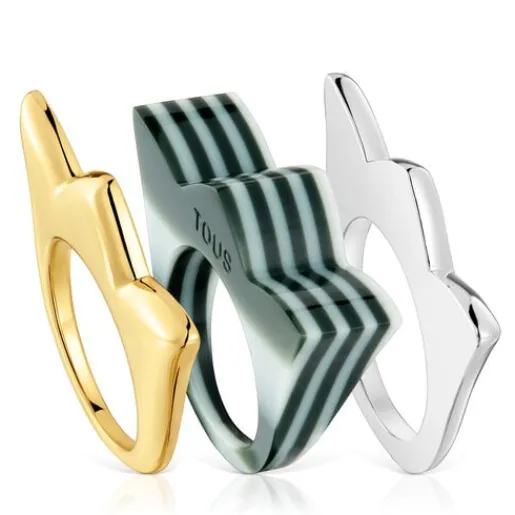 Pack anillos grandes tulipa bicolor y acetato amarillo My Other Half^TOUS