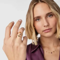 Pack de Anillos con baño de oro 18 kt sobre plata y gemas Good Vibes^TOUS Sale